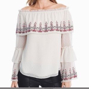 WHBM Off the Shoulder Embroidered Swiss Dot Blouse sz small